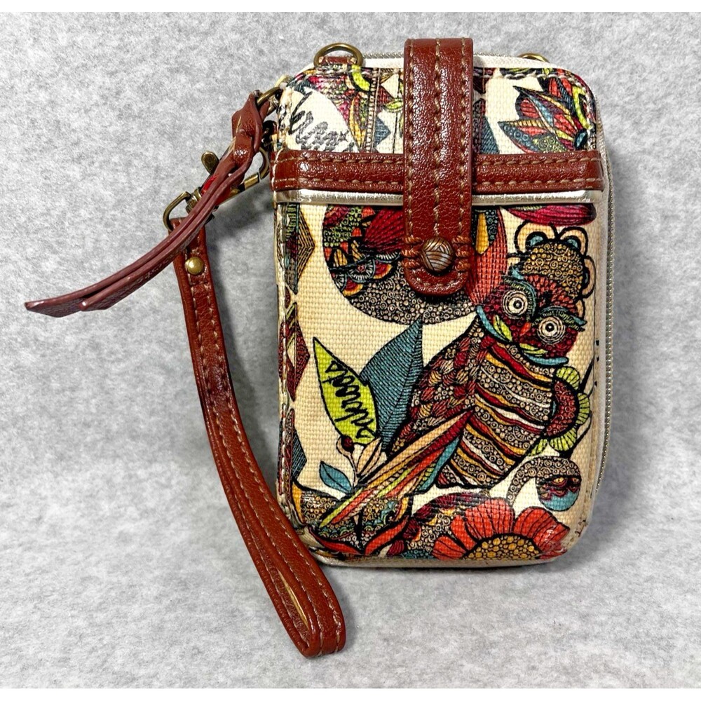 SAKROOTS Owls Floral Peace Cell‎ Phone Zip Wallet Wristlet Pouch No Strap
